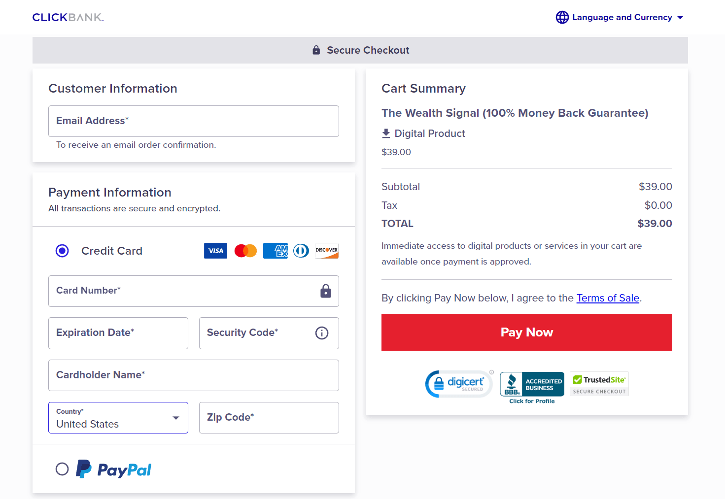 The Wealth Signal Checkout Page